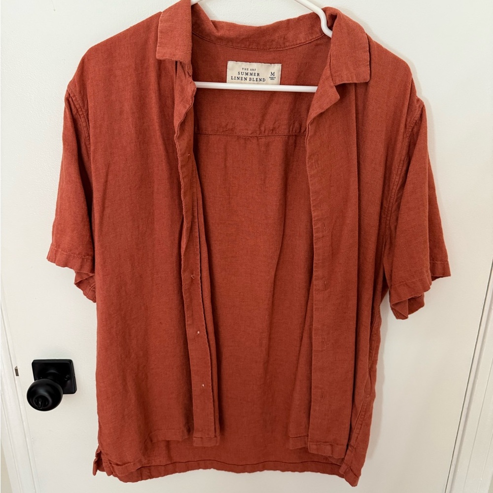 Abercrombie & Fitch Casual Rust Button Down Linen… - image 1